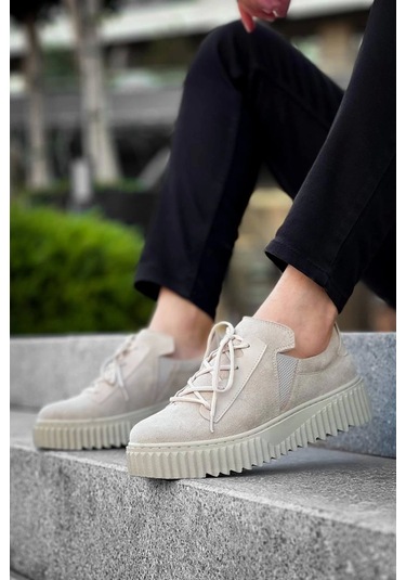 Kb-x502 Kuback Bej Süet Yüksek Bej Taban Bağcık Detaylı Lastikli Günlük Erkek Ayakkabı Bej
