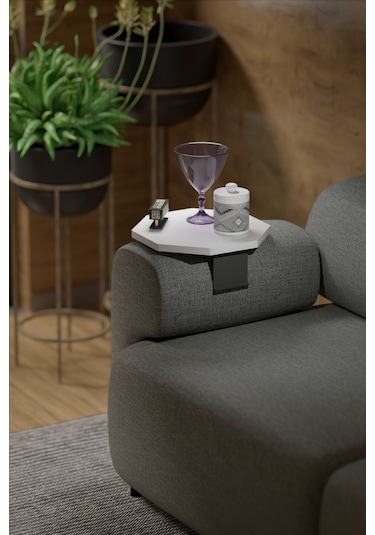 Yan Sehpa Ayarlanabilir Tepsi Dekoratif Modern Tepsi Sekizgen Beyaz