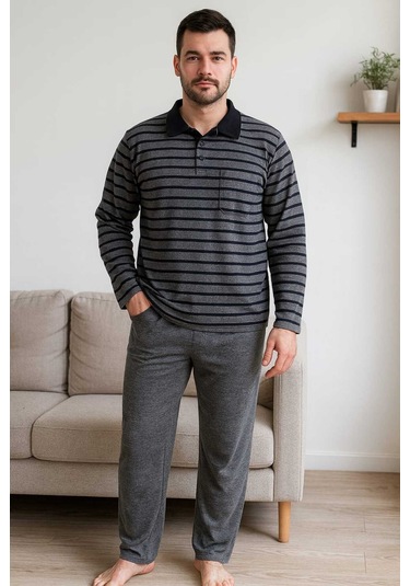 Tenra Erkek Pijama Takımı %100 Pamuk Selanik Örme Gri