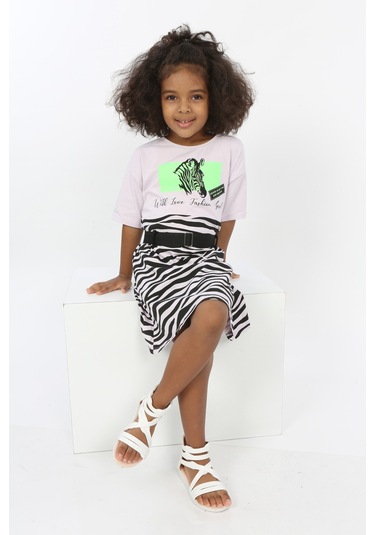 Toontoy Kız Çocuk Zebra Baskılı Elbise Açık Lila