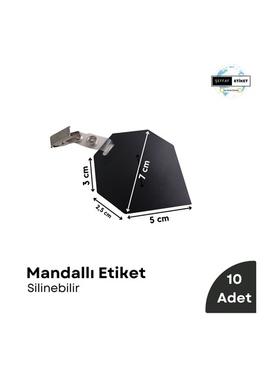 10 Adet Silinebilir Mandallı Siyah Etiket Kıskaçlı Karatahta Seti