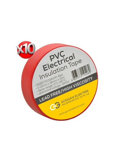 Valta 0.13mmx18mmx10m Elekrik İzolasyon Bandı Kırmızı - 10lu Paket