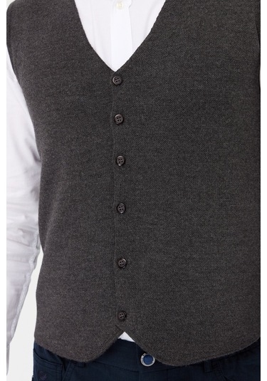 Erkek V Yaka İnce Triko Yelek O.füme O.füme