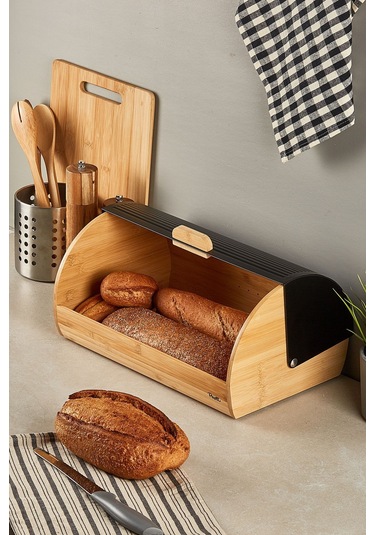 Clemento Bambu Ekmek Dolabı Siyah