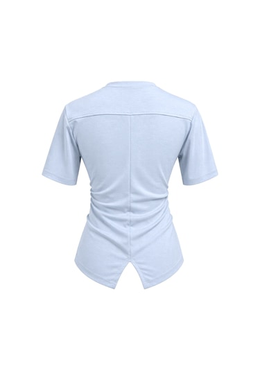 Mixray 2095 Kadın Büzgü Detaylı Arkası Yırtmaçlı Basic T-shirt Bebe Mavi Bebe Mavisi