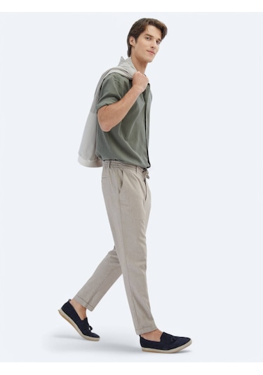 Haki Düz Dokuma Jogging Fit Casual Pamuk Karışımlı Pantolon Haki