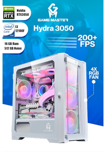 Game Master Hydra 3050-16 i3-12100F 16 GB 512 GB M.2 SSD Free Dos Masaüstü Oyuncu Bilgisayarı
