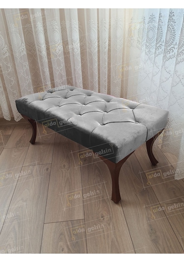 Kapitoneli Ayak Ucu Kapı Önü Antre Bench Puf Ceviz Ayak 110 45 Lila