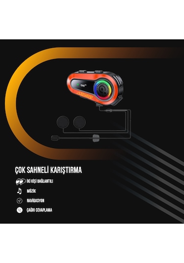 Leeways Q08 2x 1000m Telsiz Mesafeli Özellikli 2 Kişi Bağlantılı Bluetooth Kask Kulaklık Ekranlı Fenerli Interkom