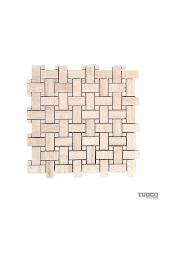 Tuqco Doğal Taş Basket Weave Traverten Cilalı Mermer Mozaik