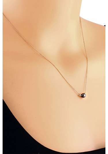 Kadın 925 Ayar Gümüş Hematit Taşlı Gümüş Toplu Kolye N070601 Rose Gold