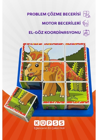 6 Farklı Dinozorlar Seri2 Eğitici 3d Küp Puzzle 3 4 5 6 Yaş