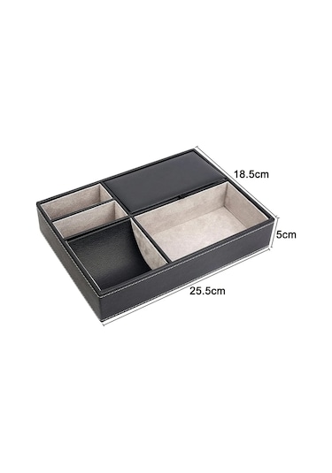 Qingmipy Deri Çok Bölmeli Aksesuar Organizatörü - Cüzdan, Takı, Anahtar Saklama Tepsisi Siyah
