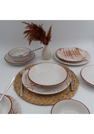 Ekose 16 Parça 4 Kişilik Karamel Yemek Takımı