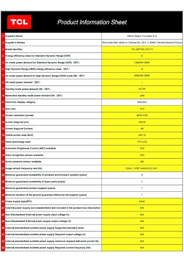 TCL 98P755 98" 4K Ultra HD Uydu Alıcılı Google LED TV