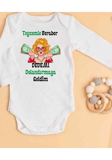 Lupi İsimli Zıbın Yazılı Bebek Zıbın Bej Melanj-somon Beyaz