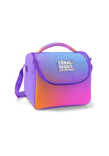Coral High İlkokul Kız Çocuk Okul Beslenme Çantası, Turuncu Mor Renk Geçişli, Termoslu Isı Yalıtımlı Mavi - Turuncu