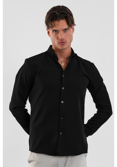 Redline Flex Slim Fit Yumuşak Kolay Ütü Nefes Alan Erkek Gömlek Siyah