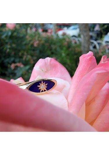 Ala Safir Mineli Kutup Yıldızlı Oval Mühür Minimal Tasarım Esteti - 552949140