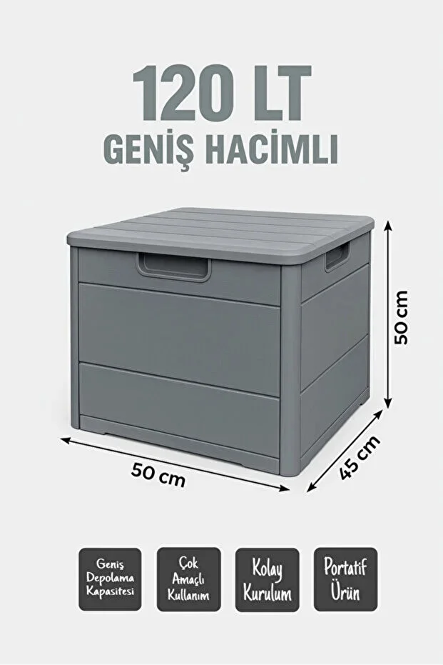 120 Lt Bahçe, Balkon, Kiler, Depolama Sandığı Gri