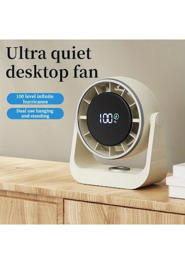 Xuweiwei Beyaz Gümüş Sessiz 100 Seviyeli Sonsuz Tornado Masa Fanı 4000mah Şarj Edilebilir Pil Usb Şarj Akıllı Dijital Ekran Ev Ofis Kamp