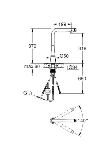 Grohe Eviye Bataryası Spiralli Smartcontrol Zedra Krom - 31593002