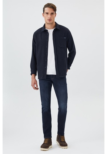 Harold Erkek Dokuma Uzun Kol Gömlek Lacivert-15328 Lacivert