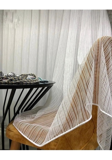 Decoperde Kırık Beyaz Düz Tül Perde Zincir Çizgili Normal Pile 1'e 2,5 Pile