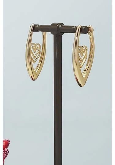 Rose Altın Kaplama Vip Seri Xuping Kalp Motifli V Küpe 2,8 CM Rose Gold