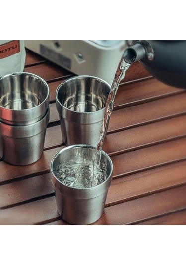 Pazly Yüksek Yığılabilir Taşınabilir Sıcaklık Dayanıklı Piknik Kupaları Paslanmaz Çelik Kamp Gümüş Gümüş