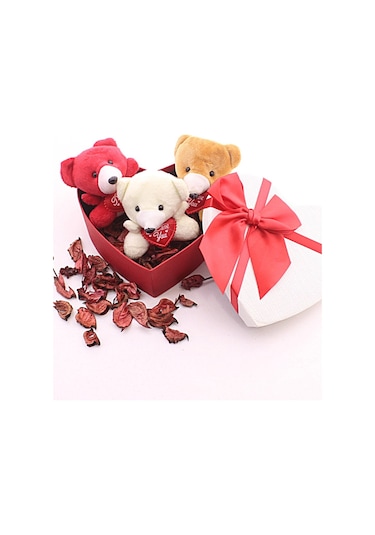 Dekoratif Sevgiliye Eşe Sürpriz Hediye Kalp Kutuda Mini Ayıcıklar Hediye Seti Sevgiliye Hediye STRGLBL75