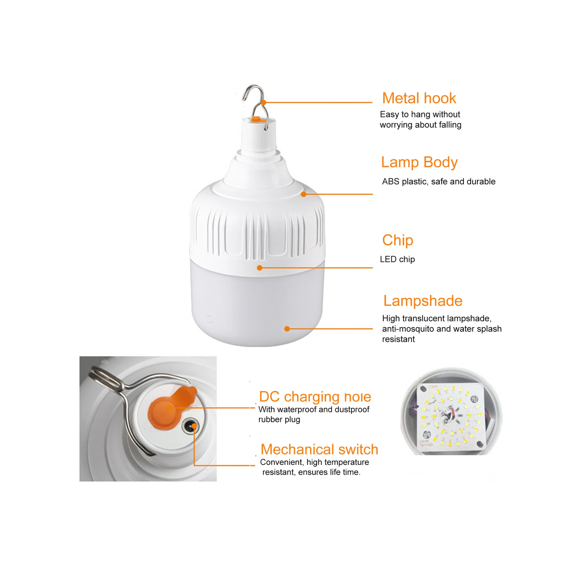 Folinda Usb Şarjlı Led Fener, 80w-80mm Normal Tip, İki Ton Aydınlatma, Dışarıda Ve Evde Kullanıma Uygun, Kesinti Acil Işık Kaynağı