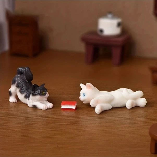 Trendooze Güneşli022 Beyaz Kedi Mikro Manzara El Yapımı Masa Dekoru