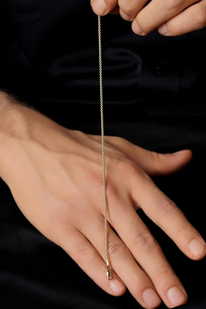 14 Ayar Altın Desenli Küp Zincir Erkek Bileklik Sarı Altın