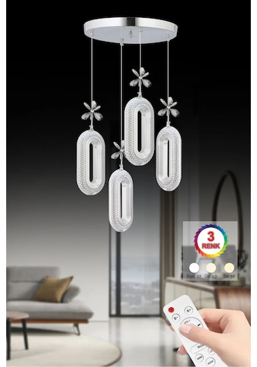 İstanbul Avize Alfa 4'lü Gümüş Kumandalı 3 Renk Ledli Modern Led