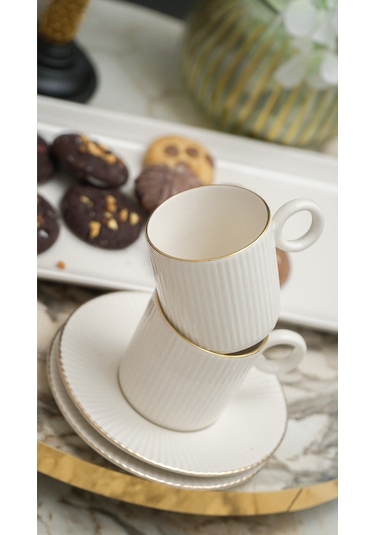 Elif 4 Parça 2 Kişilik Porselen Kahve Takımı Kırık Beyaz
