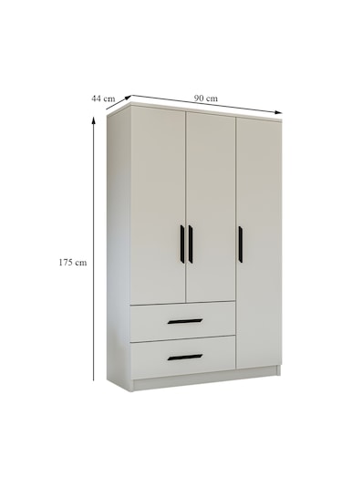 Gm 176 Modena 3 Kapı 2 Çekmeceli Siyah Kulplu Beyaz Gardrop