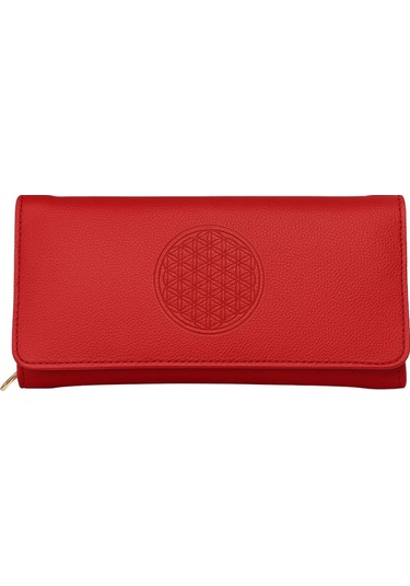 Yaşam Çiçeği Baskılı Şans Cüzdanı Kağıt Bozuk Para Ve Kartlık Bölmeli Kırmızı Kadın Cüzdan Kirmizi