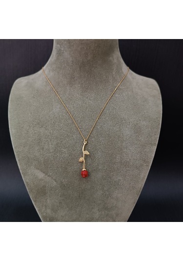 925 Ayar Gümüş Gül Modelli Harika Tasarım Altın Kaplama Kolye Gümüş