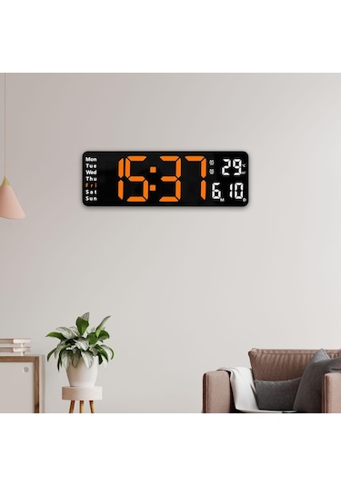 Suntek Modern Takvim Göstergeli Ayarlanabilir Parlaklık Dijital Duvar Saati Turuncu