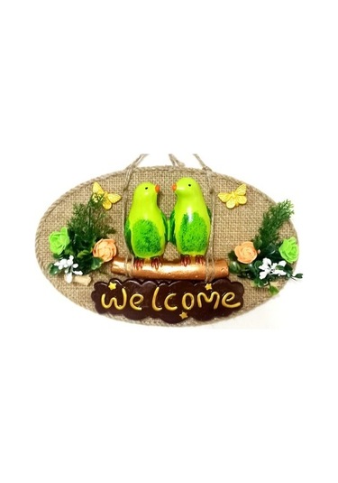 Yeşil Kuşlu Welcome Yazılı El Yapımı Kapı Süsü - 90385776698951000f