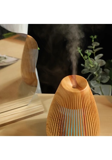Techbloom Light Wood Grain Ahşap Desenli Aroma Difüzörü Soğuk Sis Nemlendirici Esansiyel Yağlar Uyumlu Sessiz Taşınabilir 7 Renk Led Işık Usb Güçlü Ev Yatak Odası Ofis Masaüstü Ahşap