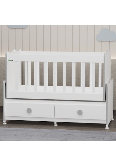 Elegant Mdf Çıtalı Beşik + Şifonyer Yatak Uykuseti - Gri Beyaz