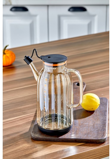 Cooker 1.1 Litre Borosilikat Cam Yağdanlık Ve Sirkelik Zeytinyağ Şişesi Şeffaf Siyah