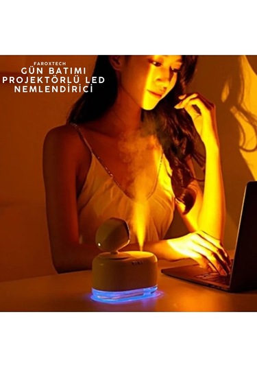 Gün Batımı Projektörlü Led Nemlendirici 300 Ml, Usb Şarjlı Sessiz Hava Nemlendirici Lamba