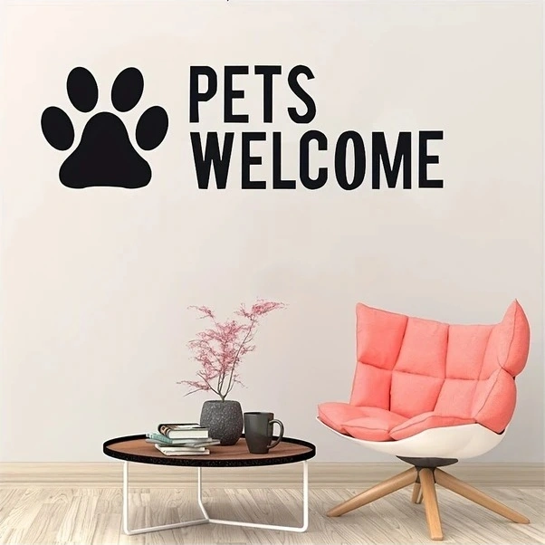 Trendooze Sunshine022 Petwelcom Büyük Kedi Köpek Kapı Duvar Dekoru - Mavi Pençe Yazılı Yapışkan Çıkartma Mavi Siyah