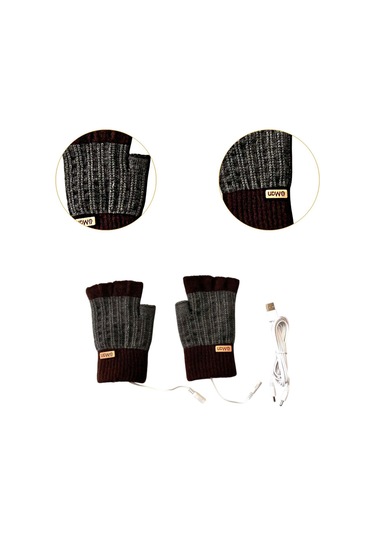 Suntek Usb Isıtmalı Eldivenler Bilgisayar Ofis İşi Kahve Kahve Kahverengi