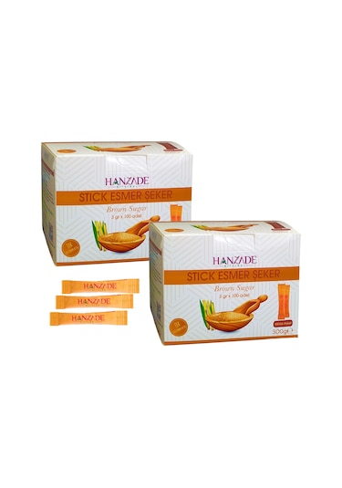 Hanzade Bitkisel Stick Esmer Şeker 100 Sticks 2 x 300 G