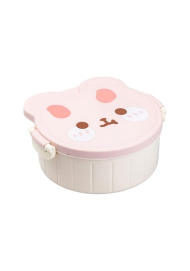 Teddy Bear Çocuklar İçin Çatal Ve Kaşıklı Üç Bölmeli Plastik Beslenme Kutusu Pembe