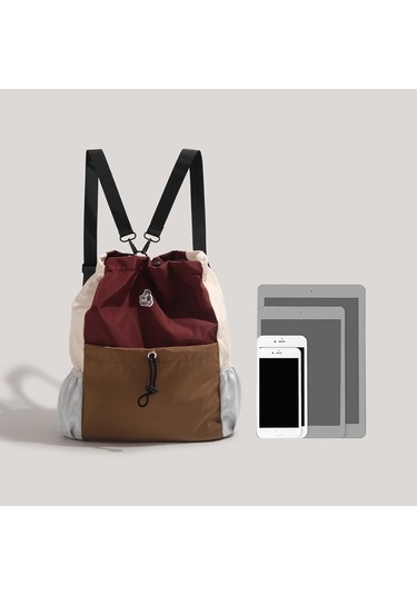 Charhp&kejnt Otantik Bağcıklı Sırt Çantası Retro Tarzı Kontrast Renk Büyük Kapasiteli Çanta 2024 Kontrast Renk Okul Çantası Kahverengi